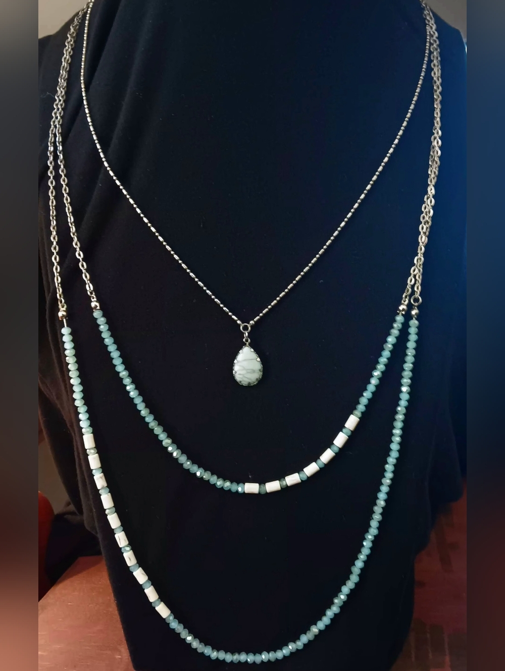 Fashion Silver and Aqua 3 with Tear Drop Pendant Necklace Set